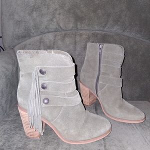 Yellow Box Olive Suede Fringe Ankle Boots